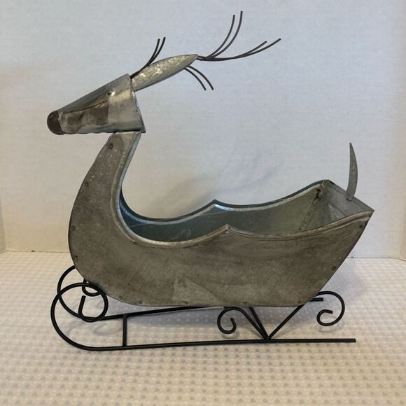 FTD Flowers Metal Prancer Reindeer Sleigh Planter With Plastic Liner - Picture 2 of 10